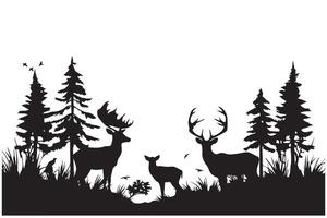 silueta bosque y ciervo familia vector