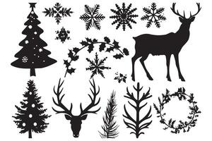 set of christmas element black silhouette pro vector