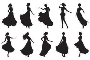 silhouettes of dancing fashion girls vector