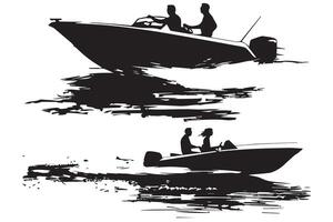 driving speed boat black silhouette vector