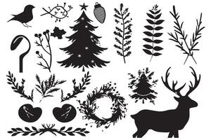 Collection of Christmas elements black silhouettes vector