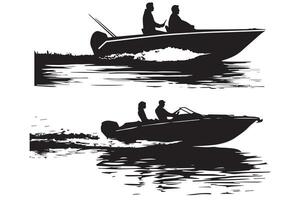 couple driving speed boat silhouette graphic vector