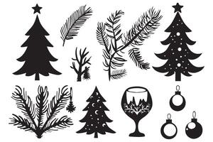 set of christmas element black silhouette pro vector