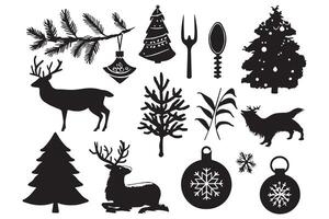 Christmas set of design elements silhouettes vector