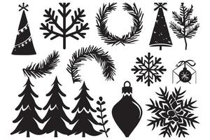 set of christmas element black silhouette pro vector