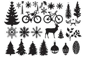 set of christmas element black silhouette pro design vector