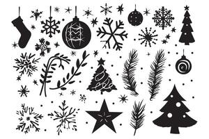 set of christmas element black silhouette pro vector