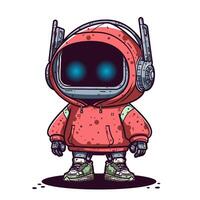 dibujos animados robot personaje vistiendo capucha vector