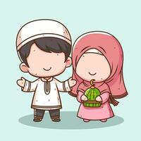 Cute Muslim kids cartoon characters vector