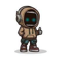 Cartoon robot character wearing hoodie vector