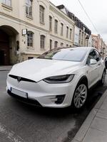 Lithuania, Vilnius, April 11, 2024 - white Tesla model X photo