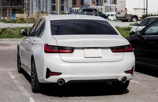 rear view of a white car. photo