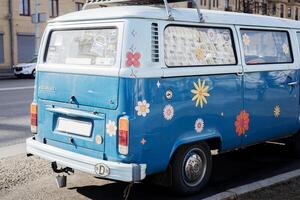 Minsk, Belarus, March 29, 2024 - blue VOLKSWAGEN TRANSPORTER photo