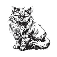 Persian Cats Images. black and white Persian cat on white background vector