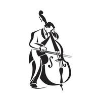 Man Playing Double Bass logo Design Art isolated on white vector