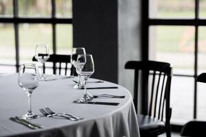 Empty glasses in restaurant photo