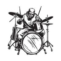 Drum player man Design Image. illustration of a drummer vector