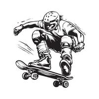 joven hombre montando un patineta imagen en blanco antecedentes vector