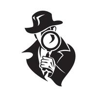 Detective with magnifying glass logo design on white background vector