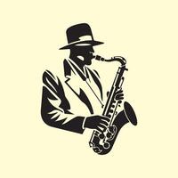 hombre jugando saxofón diseño imágenes en blanco antecedentes vector