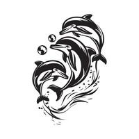 Black and white Three Dolphins vector