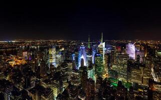 Times Square panorama aerial view at night photo