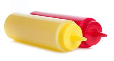A mayonnaise and tomato ketchup bottles photo