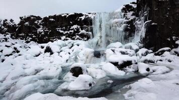 Gullfoss waterfall view in the canyon of the Hvita river during winter snow in Iceland. photo