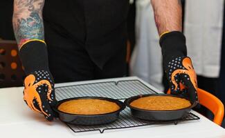 Two freshly baked carrot cakes photo