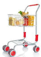 Shopping cart full with food products photo