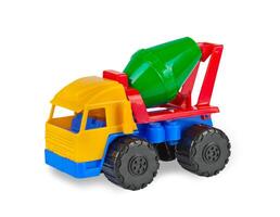 Colorful toy cement mixer machine. photo