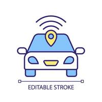 Vehicle tracking RGB color icon. Monitoring system, gps technology. Realtime travel data. Telematics software. Isolated illustration. Simple filled line drawing. Editable stroke vector
