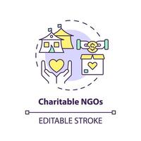 Charitable NGOs multi color concept icon. Non governmental organization. Humanitarian aid. Volunteer work. Round shape line illustration. Abstract idea. Graphic design. Easy to use in article vector