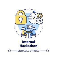 Internal hackathon multi color concept icon. Corporate event. Employees engagement. Brainstorming. Round shape line illustration. Abstract idea. Graphic design. Easy to use in promotional materials vector