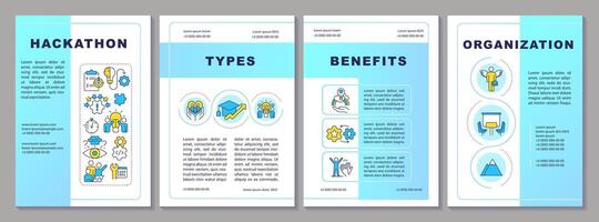 Hackathon blue brochure template. Tech event organization. Leaflet design with linear icons. Editable 4 layouts for presentation, annual reports vector