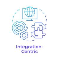 Integration-centric blue gradient concept icon. Business processes organization. Teamwork puzzle. Round shape line illustration. Abstract idea. Graphic design. Easy to use in infographic, article vector