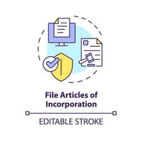 File articles of incorporation multi color concept icon. Company registration. Steps to start NPO. Round shape line illustration. Abstract idea. Graphic design. Easy to use in article vector