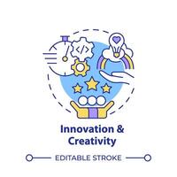 Innovation and creativity multi color concept icon. Hackathon benefit. Idea exchange. Round shape line illustration. Abstract idea. Graphic design. Easy to use in promotional materials vector