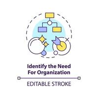 Identify need for NGO multi color concept icon. Steps to start nonprofit organization. Define mission. Round shape line illustration. Abstract idea. Graphic design. Easy to use in article vector