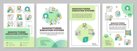 MES systems benefits green circle brochure template. Leaflet design with linear icons. Editable 4 layouts for presentation, annual reports vector