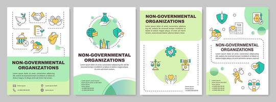 Non governmental organizations green circle brochure template. Leaflet design with linear icons. Editable 4 layouts for presentation, annual reports vector