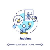 Judging multi color concept icon. Hackathon process. Present projects to juries. Winner selection. Round shape line illustration. Abstract idea. Graphic design. Easy to use in promotional materials vector