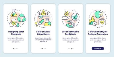 Principles of green chemistry onboarding mobile app screen. Walkthrough 4 steps editable graphic instructions with linear concepts. UI, UX, GUI template vector