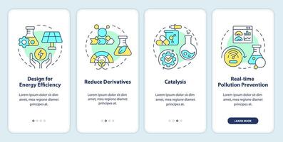 Green chemistry basics onboarding mobile app screen. Walkthrough 4 steps editable graphic instructions with linear concepts. UI, UX, GUI template vector