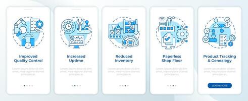Industrial controls blue onboarding mobile app screen. Walkthrough 5 steps editable graphic instructions with linear concepts. UI, UX, GUI template vector
