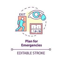 plan para emergencias multi color concepto icono. emergencia operaciones plan. evacuación preparación. redondo forma línea ilustración. resumen idea. gráfico diseño. fácil a utilizar presentación, artículo vector