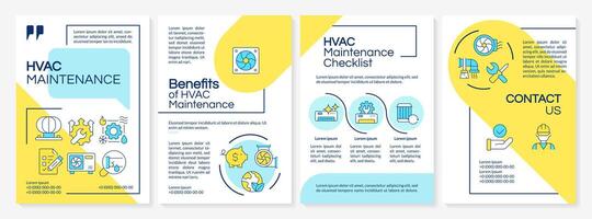 HVAC maintenance blue and yellow brochure template. Leaflet design with linear icons. Editable 4 layouts for presentation, annual reports vector