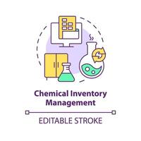 Chemical inventory management multi color concept icon. Chemical containers, workplace safety. Round shape line illustration. Abstract idea. Graphic design. Easy to use presentation, article vector