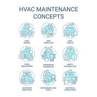 hvac mantenimiento suave azul concepto iconos calefacción, ventilación y aire acondicionamiento. interior aire calidad. comercial servicio. icono embalar. redondo forma ilustraciones. resumen idea vector