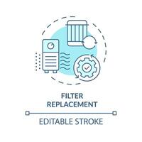 filtrar reemplazo suave azul concepto icono. aire purificador mantenimiento. polvo eliminación. aire circulación. redondo forma línea ilustración. resumen idea. gráfico diseño. fácil a utilizar en promocional material vector